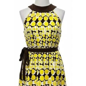 Y2K 2000s Rampage Babydoll Halter Top Size M Yellow Brown Polka Dots Mod Retro